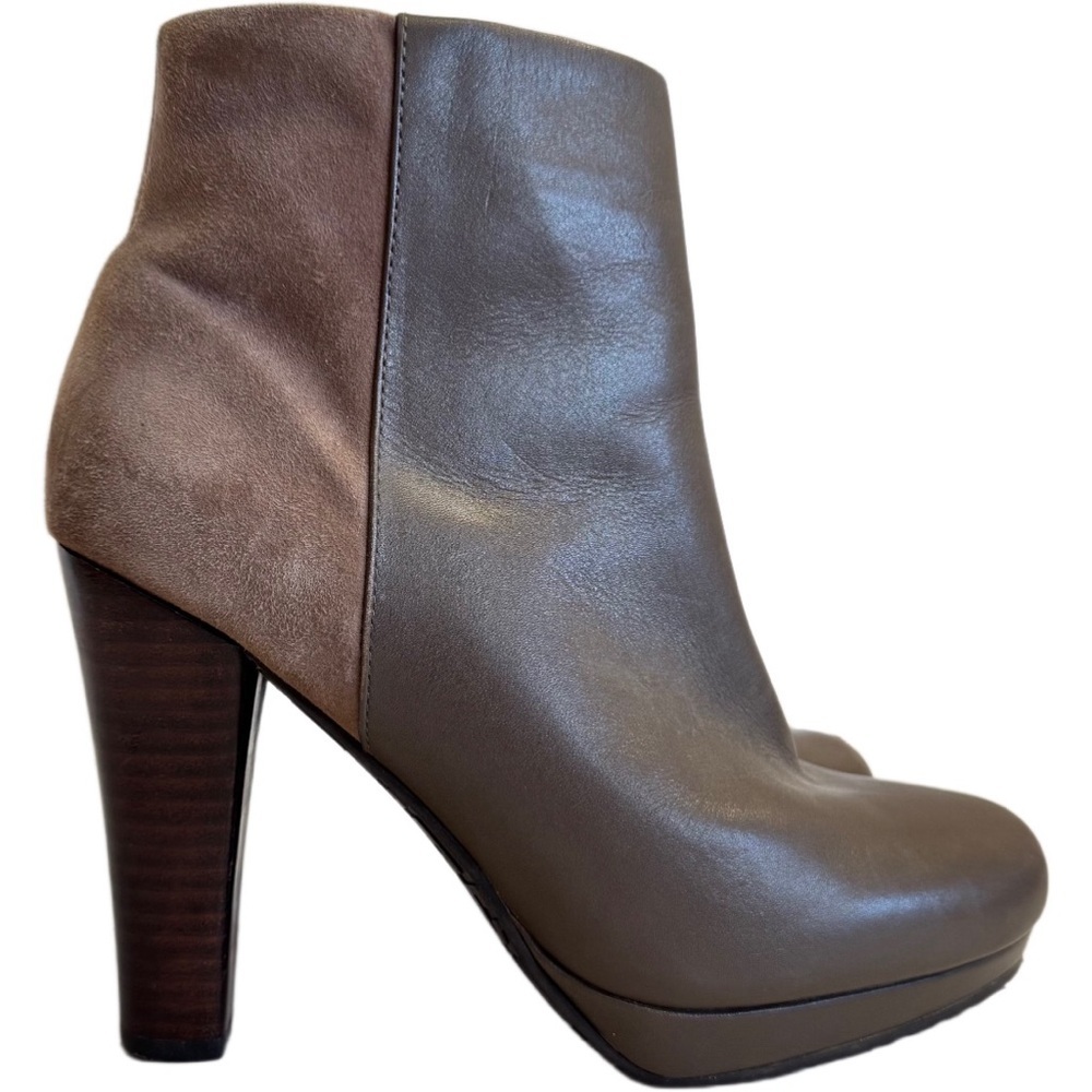 Elaine Turner Leather Suede Platform Ankle Heeled Boots Bootie Taupe Tan Size 7